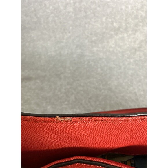 MICHAEL KORS Hamilton Coral Red Saffiano Leather Gold HW E/W Large Satchel Bag - Picture 7 of 13